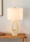 modern beige resin sculptural fabric table lamp