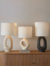 modern beige resin sculptural fabric table lamp