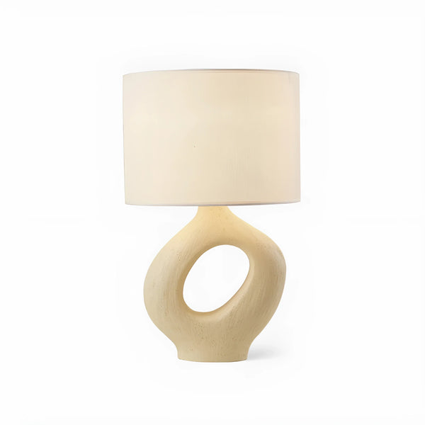modern beige resin sculptural fabric table lamp