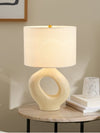 modern beige resin sculptural fabric table lamp