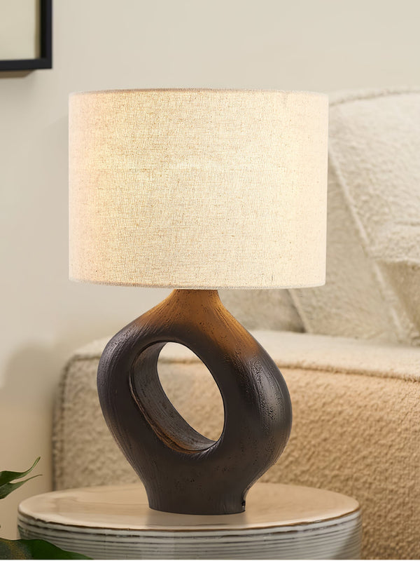 modern beige resin sculptural fabric table lamp