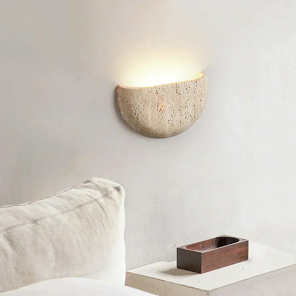 modern beige travertine arc bowl wall lamp