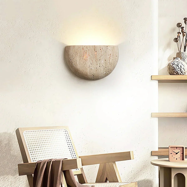 modern beige travertine arc bowl wall lamp