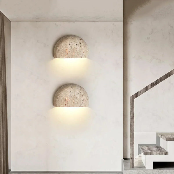 modern beige travertine arc bowl wall lamp