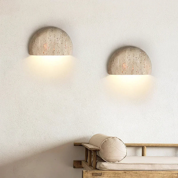 modern beige travertine arc bowl wall lamp
