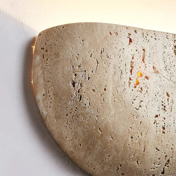 modern beige travertine arc bowl wall lamp