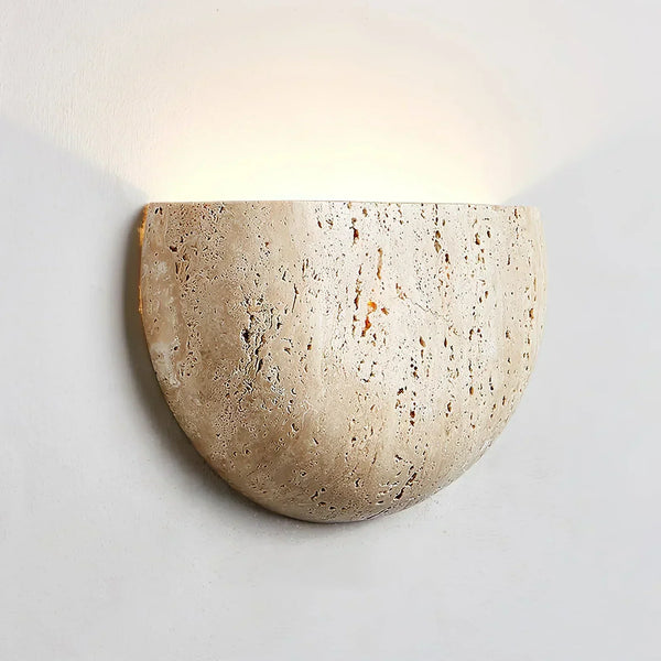 modern beige travertine arc bowl wall lamp