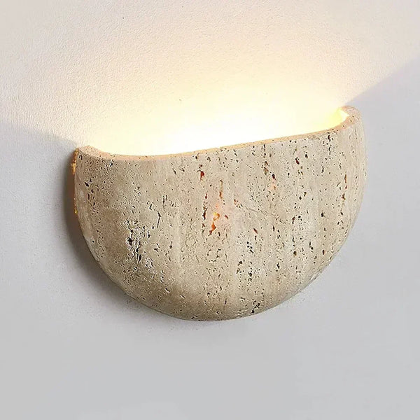 modern beige travertine arc bowl wall lamp