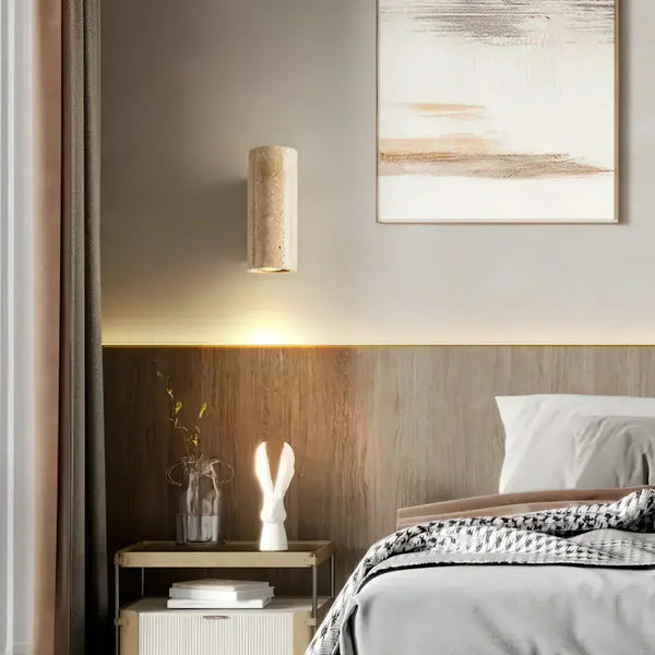 modern beige travertine column led wall lamp