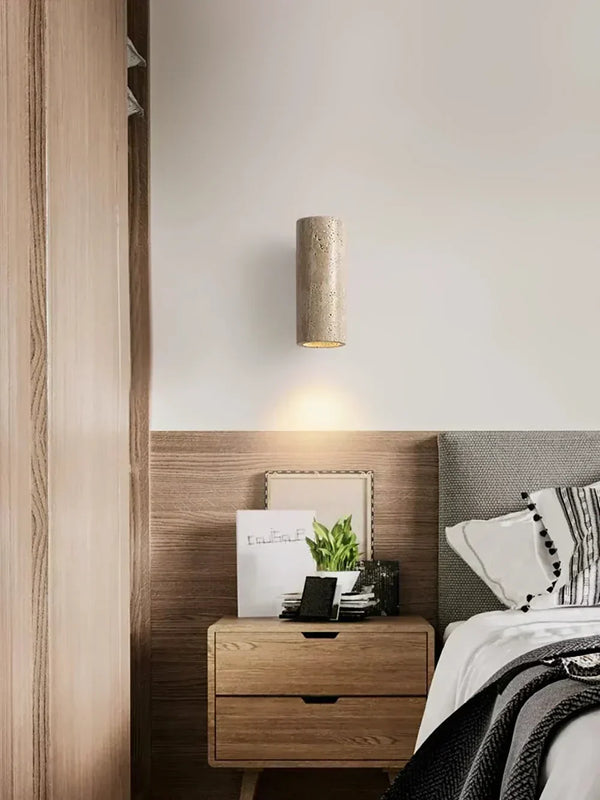 modern beige travertine column led wall lamp