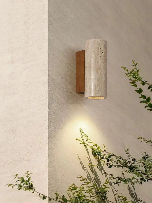 modern beige travertine column led wall lamp