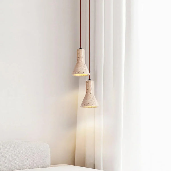 modern beige travertine conical pendant light