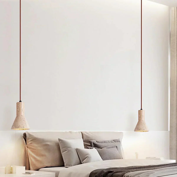 modern beige travertine conical pendant light