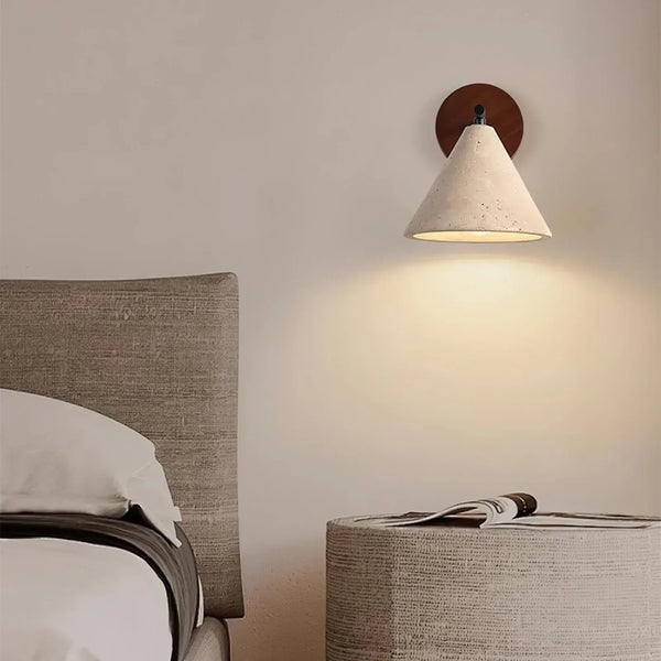 modern beige travertine conical wall lamp