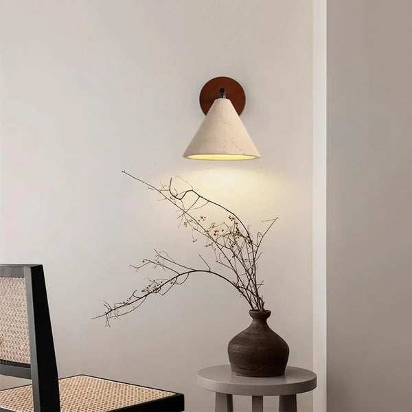 modern beige travertine conical wall lamp