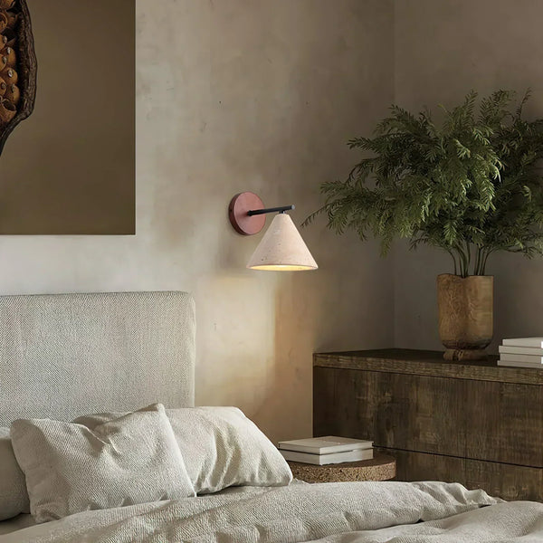 modern beige travertine conical wall lamp