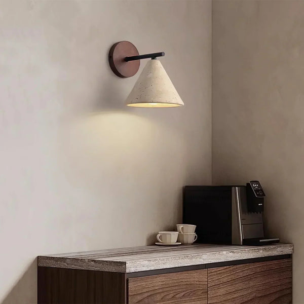 modern beige travertine conical wall lamp