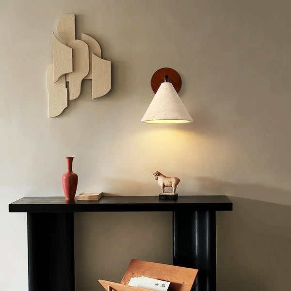 modern beige travertine conical wall lamp