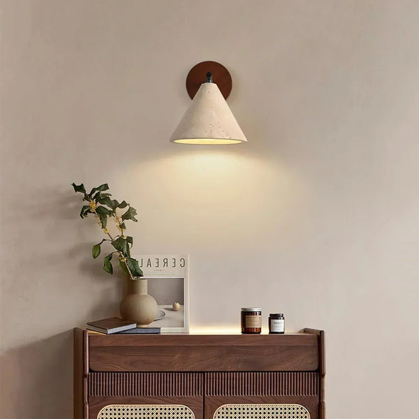 modern beige travertine conical wall lamp