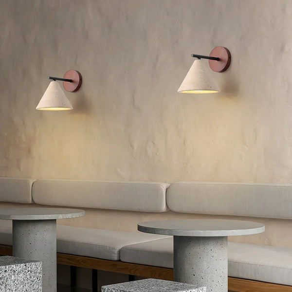 modern beige travertine conical wall lamp
