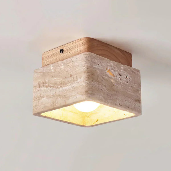 modern beige travertine cube flush mount ceiling light