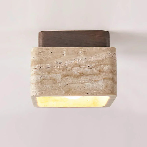 modern beige travertine cube flush mount ceiling light