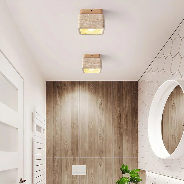 modern beige travertine cube flush mount ceiling light