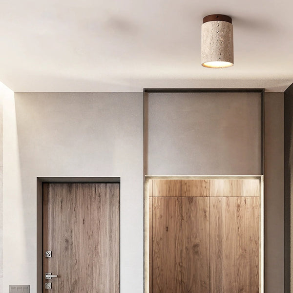 modern beige travertine cylinder ceiling light
