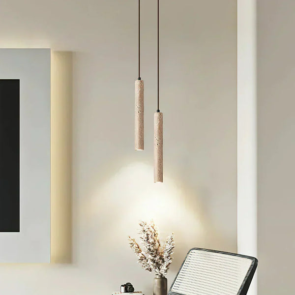 modern beige travertine cylinder pendant lamp
