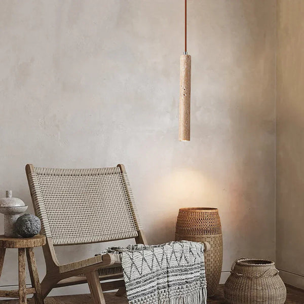 modern beige travertine cylinder pendant lamp