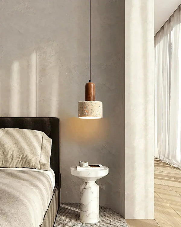 modern beige travertine cylinder pendant light