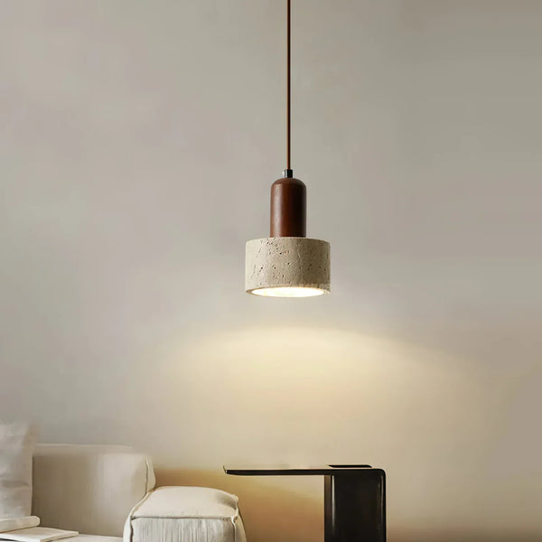 modern beige travertine cylinder pendant light