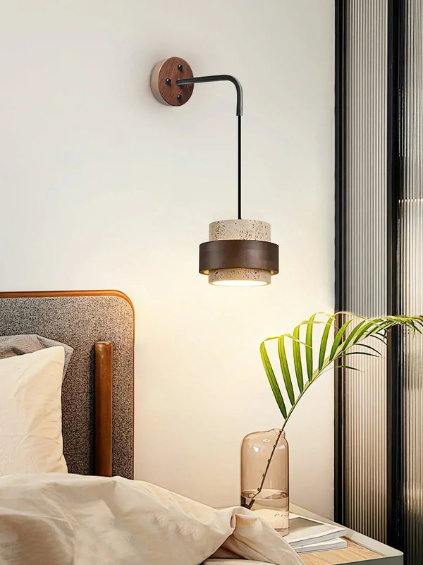 modern beige travertine cylinder wall sconce