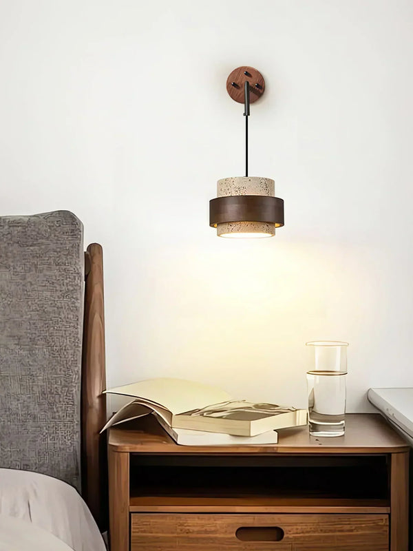 modern beige travertine cylinder wall sconce