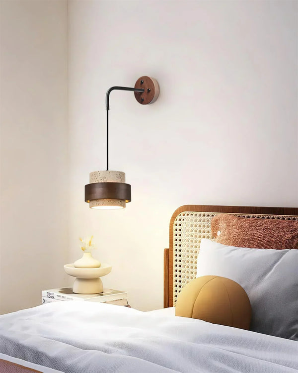 modern beige travertine cylinder wall sconce