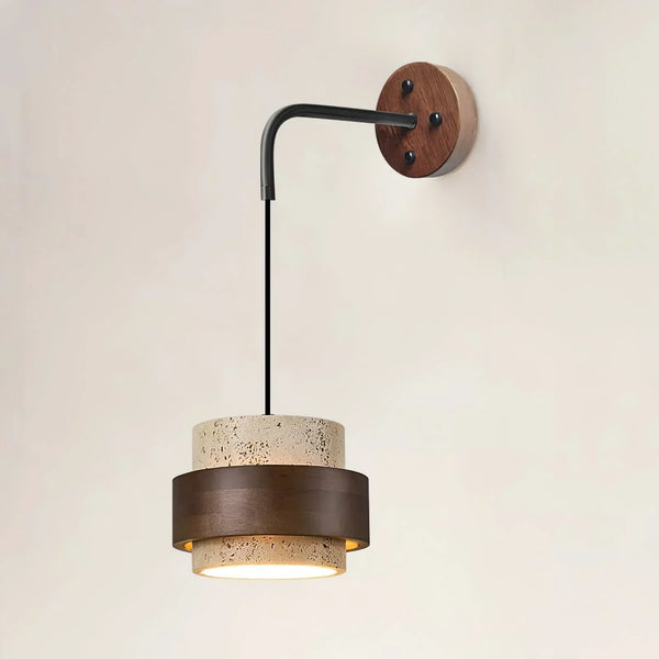 modern beige travertine cylinder wall sconce