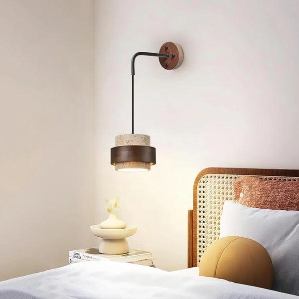 modern beige travertine cylinder wall sconce