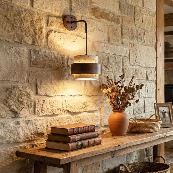 modern beige travertine cylinder wall sconce