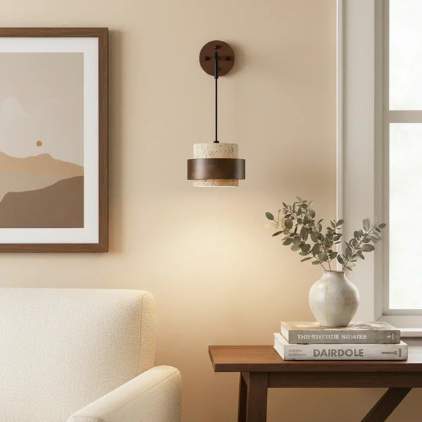 modern beige travertine cylinder wall sconce