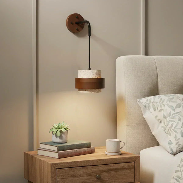 modern beige travertine cylinder wall sconce
