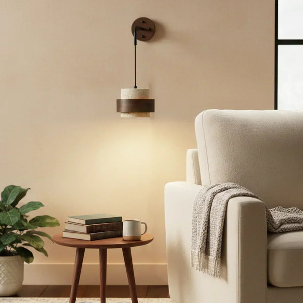 modern beige travertine cylinder wall sconce