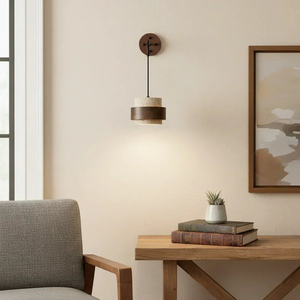 modern beige travertine cylinder wall sconce