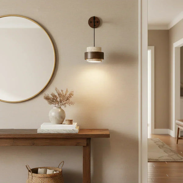 modern beige travertine cylinder wall sconce