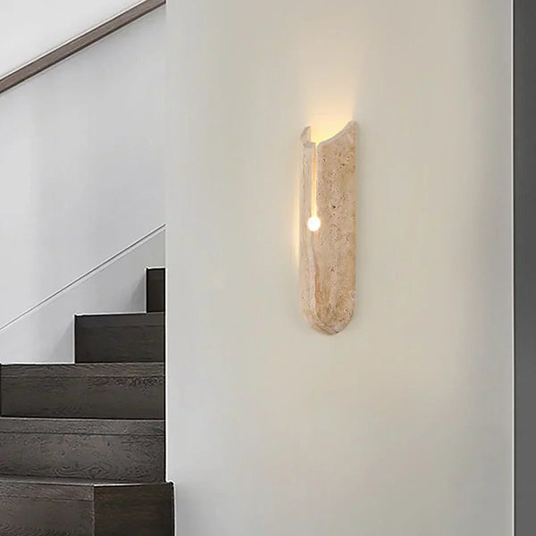 modern beige travertine cylindrical wall lamp