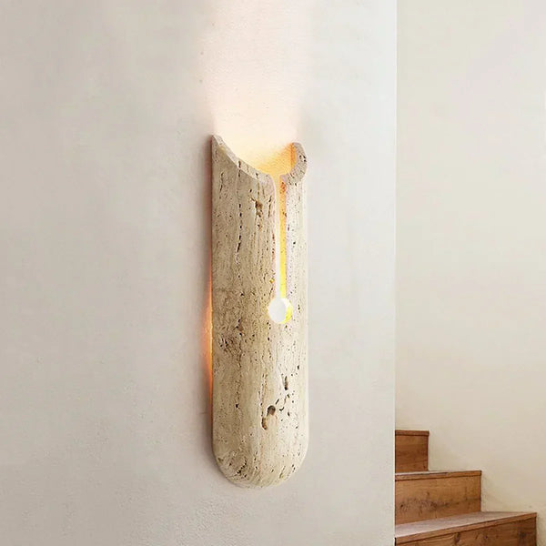 modern beige travertine cylindrical wall lamp