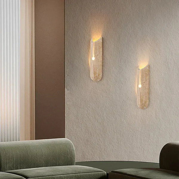 modern beige travertine cylindrical wall lamp