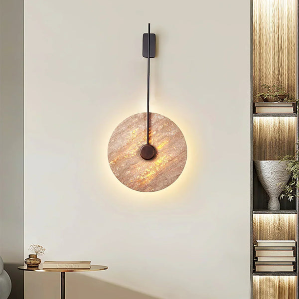 modern beige travertine disc led wall lamp