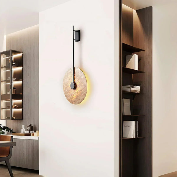 modern beige travertine disc led wall lamp