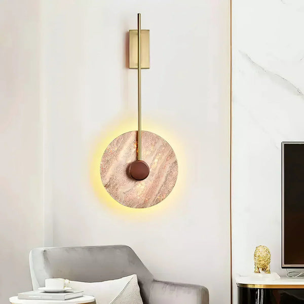modern beige travertine disc led wall lamp