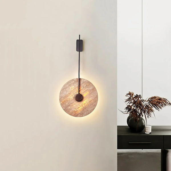 modern beige travertine disc led wall lamp